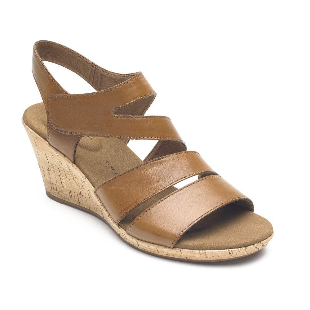 Rockport Sandals For Womens Brown - Briah Strappy Wedge Comfort - VK0495312